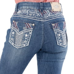 Calça Feminina Zenz Jeans New Jersey Azul Flare Dupla Desfiada Bordados Bolsos E Pala Ref: 1491 - ZW0225006