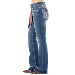 Calça Feminina Zenz Jeans New Jersey Azul Flare Dupla Desfiada Bordados Bolsos E Pala Ref: 1491 - ZW0225006