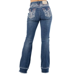 Calça Feminina Zenz Jeans New Jersey Azul Flare Dupla Desfiada Bordados Bolsos E Pala Ref: 1491 - ZW0225006