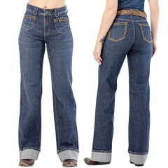 Calça Feminina Zenz Jeans Welcome Azul Barra Dobrada Bordado No Bolso Detalhe Bridão No Bolso Frente Ref:1524ZW0225005