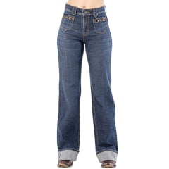 Calça Feminina Zenz Jeans Welcome Azul Barra Dobrada Bordado No Bolso Detalhe Bridão No Bolso Frente Ref:1524ZW0225005