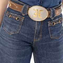 Calça Feminina Zenz Jeans Welcome Azul Barra Dobrada Bordado No Bolso Detalhe Bridão No Bolso Frente Ref:1524ZW0225005