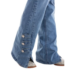 Calça Feminina Zenz Jeans Western Highland Com Bordado No Bolso Barra Flare Com Detalhe Abertura Ref: 0325006-1596