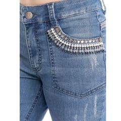 Calça Feminina Zenz Jeans Western Highland Com Bordado No Bolso Barra Flare Com Detalhe Abertura Ref: 0325006-1596