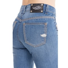 Calça Feminina Zenz Jeans Western Highland Com Bordado No Bolso Barra Flare Com Detalhe Abertura Ref: 0325006-1596