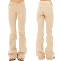 Calça Feminina Zenz Western Barrel Queen Jeans Bege Flare Bordada Ref:ZW0226024-1809