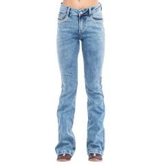Calça Feminina Zenz Western Jeans Azul Mountain Flare Bordado Com Brilho Ref:ZW0125021-1418