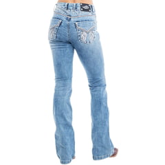 Calça Feminina Zenz Western Jeans Azul Mountain Flare Bordado Com Brilho Ref:ZW0125021-1418