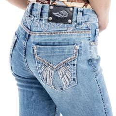 Calça Feminina Zenz Western Jeans Azul Mountain Flare Bordado Com Brilho Ref:ZW0125021-1418