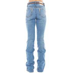 Calça Feminina Zenz Western Jeans Bit Azul Médio Bootcut Cinto De Couro Bridão Bordados Ref:ZWO226018-1755
