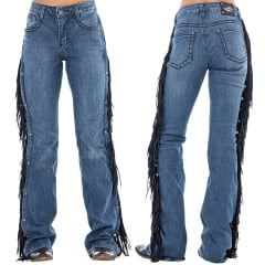 Calça Feminina Zenz Western Jeans Caballus Azul Com Franjas Removíveis Ref:ZW0226021-1771