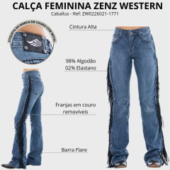 Calça Feminina Zenz Western Jeans Caballus Azul Com Franjas Removíveis Ref:ZW0226021-1771