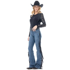 Calça Feminina Zenz Western Jeans Caballus Azul Com Franjas Removíveis Ref:ZW0226021-1771