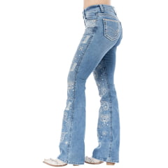 Calça Feminina Zenz Western Jeans Cabins Azul Claro Bootcut Com Bordados E Strass Ref:ZWO126041-1678