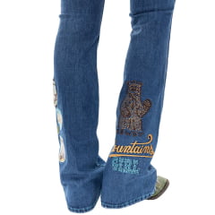 Calça Feminina Zenz Western Jeans Camp Azul Bordados Azul Royal Strass Barra Flare Ref:ZWO126039-1673