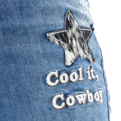 Calça Feminina Zenz Western Jeans Cavellera Azul Médio Flare Bordado Ref:ZWO226020-1782