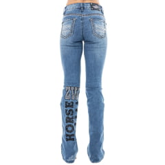 Calça Feminina Zenz Western Jeans Cavellera Azul Médio Flare Bordado Ref:ZWO226020-1782