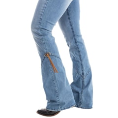 Calça Feminina Zenz Western Jeans Cottage Com Bordados Azul E Bege Com Detalhes Na Barra Ref:ZW 0325002-1582
