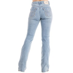 Calça Feminina Zenz Western Jeans Farmland Azul Claro Flare Com Brilho Total Ref:0325004-1606