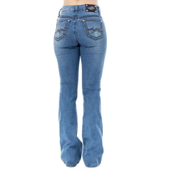 Calça Feminina Zenz Western Jeans Lake Azul Médio Flare Bordado Pena Na Lateral Com Enfeite Ref:ZW0126038-1661