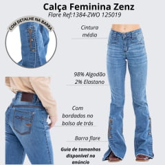 Calça Feminina Zenz Western Jeans Logorn Com Detalhe De Abertura Na Barra Ref:1384-ZWO 125019