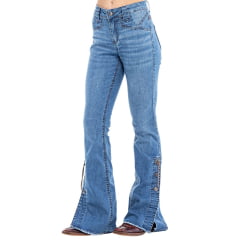 Calça Feminina Zenz Western Jeans Logorn Com Detalhe De Abertura Na Barra Ref:1384-ZWO 125019
