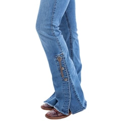 Calça Feminina Zenz Western Jeans Logorn Com Detalhe De Abertura Na Barra Ref:1384-ZWO 125019