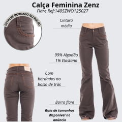 Calça Feminina Zenz Western Jeans Marrom Com Bordado Nos Bolsos Flare Rose Dunn Ref:1405-ZWO 125027
