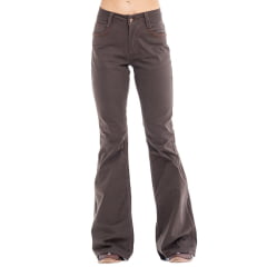 Calça Feminina Zenz Western Jeans Marrom Com Bordado Nos Bolsos Flare Rose Dunn Ref:1405-ZWO 125027