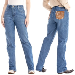 Calça Feminina Zenz Western Jeans Miss Cowboy Destroyer Básica Com Detalhes Bolsos Com Pelos Ref:ZW0325009-1583