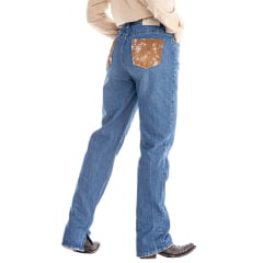 Calça Feminina Zenz Western Jeans Miss Cowboy Destroyer Básica Com Detalhes Bolsos Com Pelos Ref:ZW0325009-1583