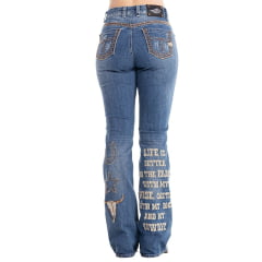 Calça Feminina Zenz Western Jeans Old Farm Com Bordados E Brilhos Barra Flare Ref:ZW0325008-1598