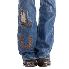 Calça Feminina Zenz Western Jeans Old Farm Com Bordados E Brilhos Barra Flare Ref:ZW0325008-1598