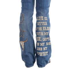 Calça Feminina Zenz Western Jeans Old Farm Com Bordados E Brilhos Barra Flare Ref:ZW0325008-1598