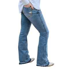 Calça Feminina Zenz Western Jeans Seahorse Com Bordado Cru E Com Brilho E Barra Flare REF: ZW0324004-1358