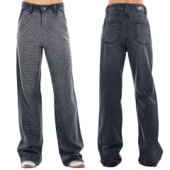 Calça Feminina Zenz Western Jeans Wide Leg Cool It Cowboy Preto Com Strass Ref:ZW0226125-1837