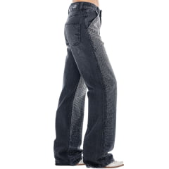 Calça Feminina Zenz Western Jeans Wide Leg Cool It Cowboy Preto Com Strass Ref:ZW0226125-1837
