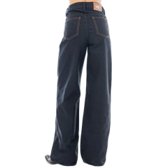 Calça Feminina Zenz Western Jeans Wide Leg Dark Horse Azul Escuro Bordado Ref:ZW0226027-1832
