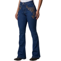 Calça Feminina Laço Forte Bordado Arabesco Ocre Nos Bolsos REF:7034