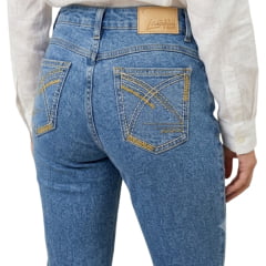 Calça Feminina Laço Forte Lavagem Média Bordado Caqui e Ocre REF:7044