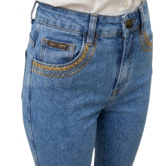 Calça Feminina Laço Forte Lavagem Média Bordado Caqui e Ocre REF:7044