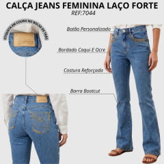 Calça Feminina Laço Forte Lavagem Média Bordado Caqui e Ocre REF:7044