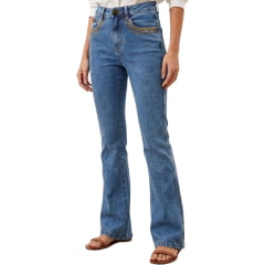 Calça Feminina Laço Forte Lavagem Média Bordado Caqui e Ocre REF:7044 Calça Feminina Laço Forte Lavagem Média Bordado Caqui e Ocre REF:7044
