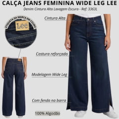 Calça Feminina Lee Wide Leg Premium Denim Cintura Alta Lavagem Escura Ref: 3363L