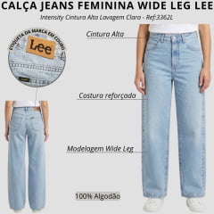 Calça Feminina Lee Wide Leg Premium Intensity Cintura Alta Lavagem Clara Ref:3362L