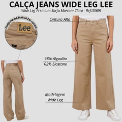 Calça Feminina Lee Wide Leg Premium Sarja Marrom Claro Ref:3369L