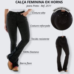 Calça Jeans Feminina Ox Horns Preta Barra Flare - Ref. 2511