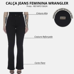 Calça Feminina Wrangler Lycra Flare Preta Cintura Alta - REF:WF5158UN