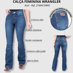  Calça Jeans Country Feminina Western Wrangler Tradicional Reta Azul