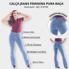 Calça Jeans Country Feminina Pura Raça Boot Flare Delavê